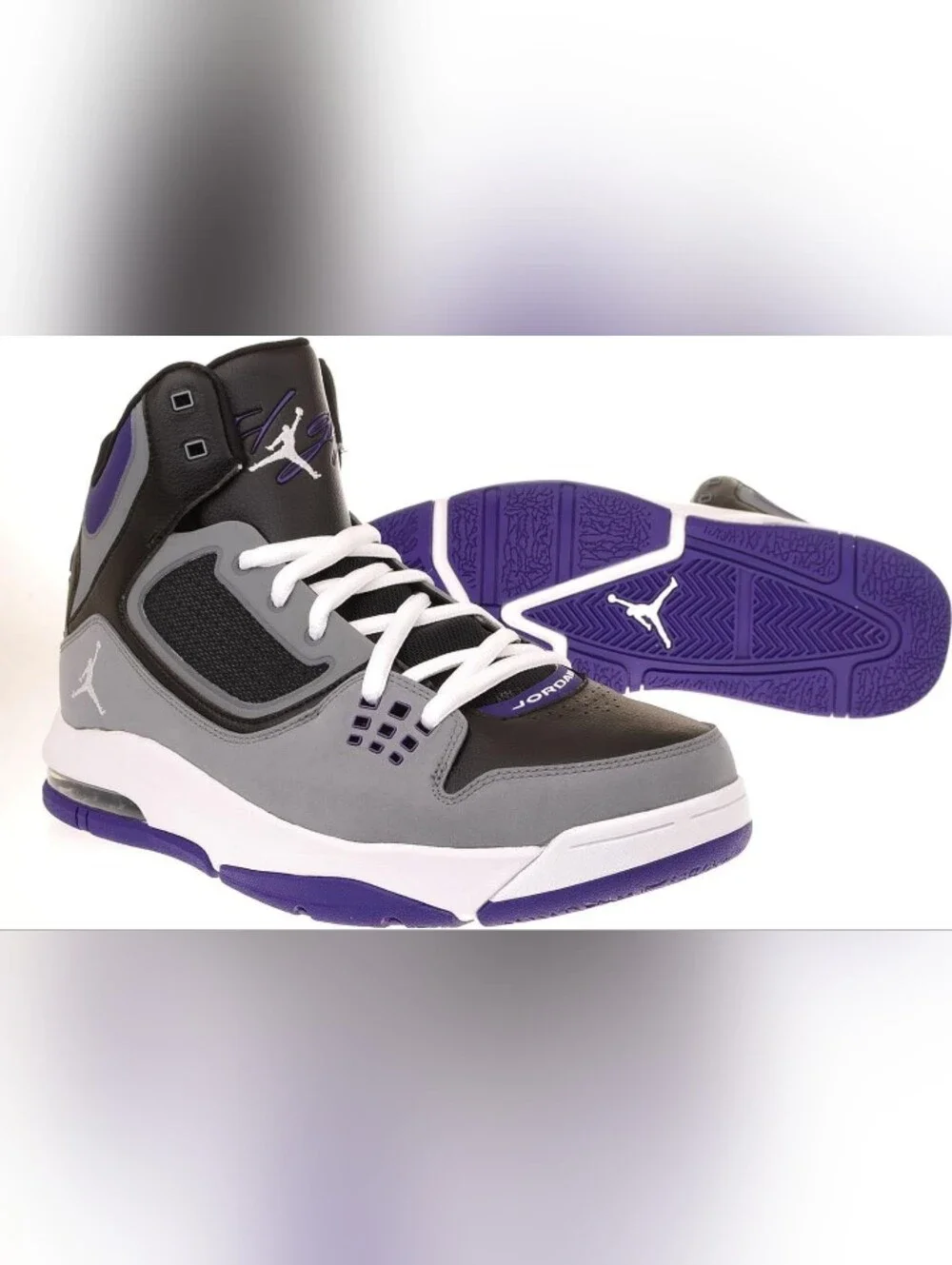 Jordan High-Top Sneakers in Gray, Black & Purple